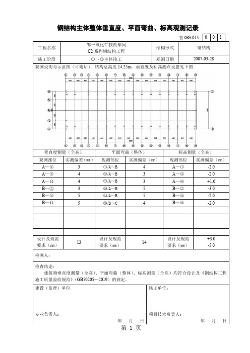 uc鲁gg-015钢结构主体整体垂直度、平面弯曲、标高观测记录9页