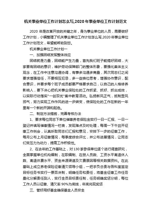 机关事业单位工作计划怎么写,2020年事业单位工作计划范文