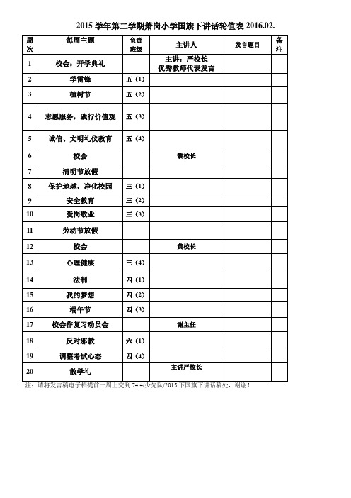 2015学年第二学期国旗下讲话安排