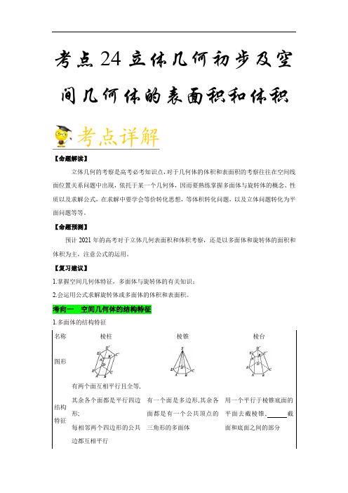 立体几何考点梳理讲解总结,高考数学立体几何题及解析