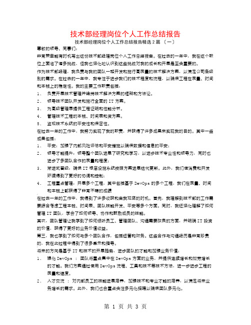 技术部经理岗位个人工作总结报告2篇