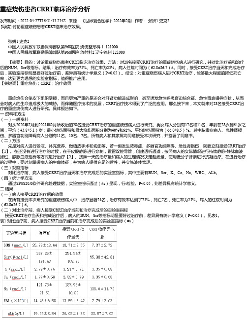 重症烧伤患者CRRT临床治疗分析