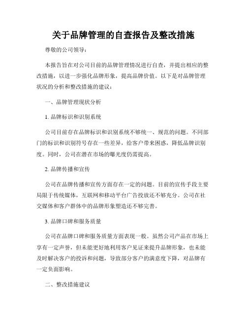 关于品牌管理的自查报告及整改措施