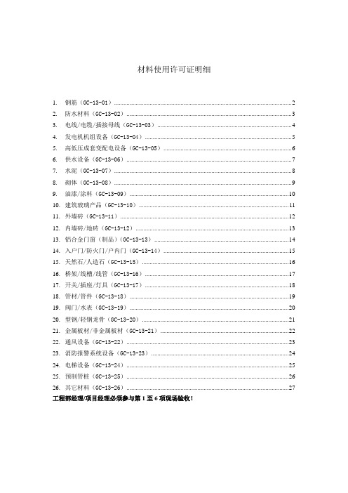 13、材料使用许可证(GC-13-01~GC-13-26 共26类)