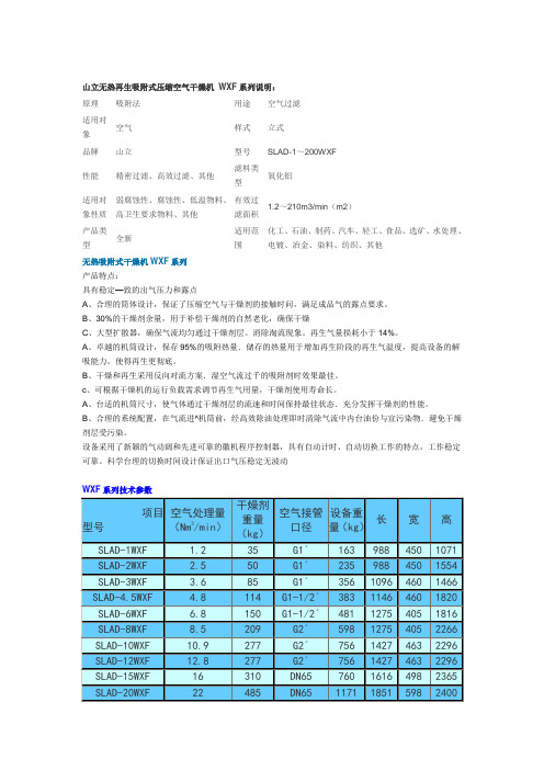 山立无热再生吸附式压缩空气干燥机 WXF系列说明