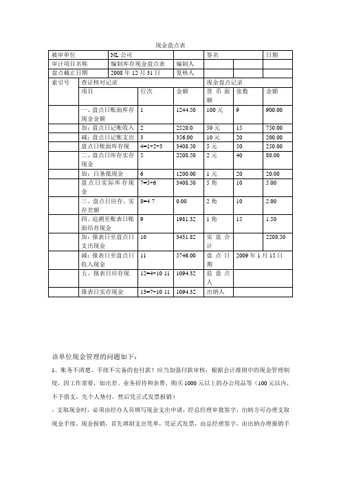 审计学现金盘点表