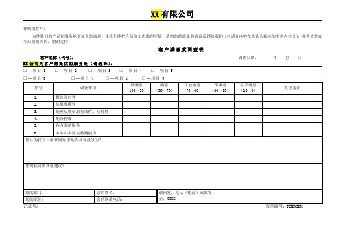 客户满意度调查表格式模版