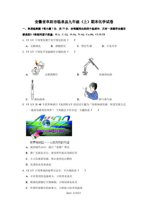 安徽省阜阳市临泉县九年级(上)期末化学试卷 (2)