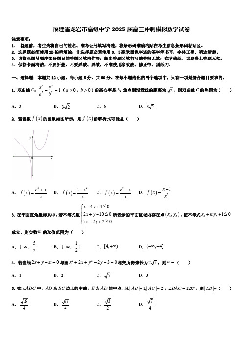 福建省龙岩市高级中学2025届高三冲刺模拟数学试卷含解析