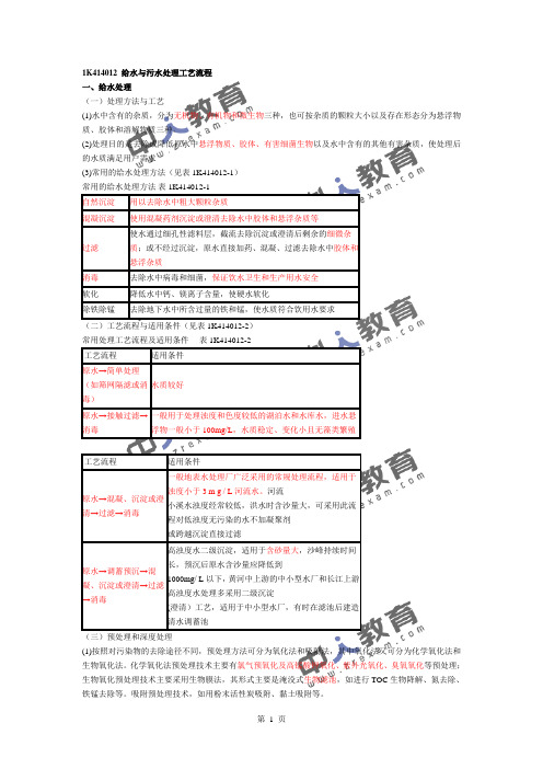 一建《市政实务》给水与污水处理工艺流程