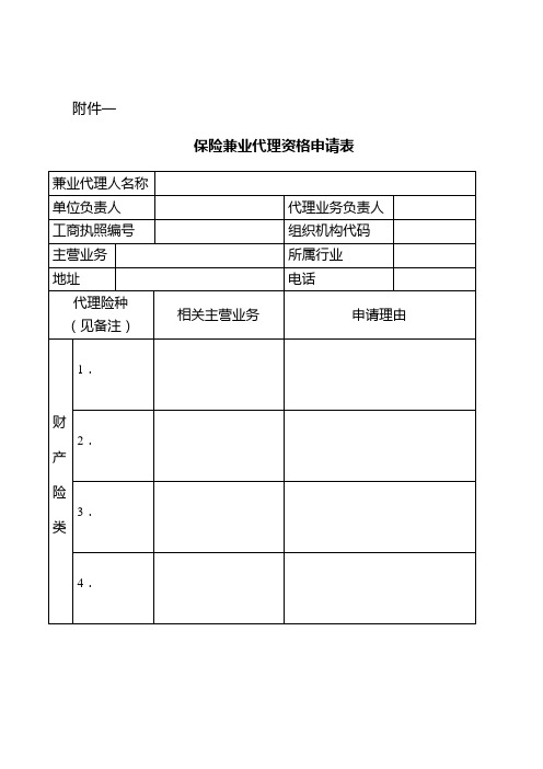 保险兼业代理资格申请表