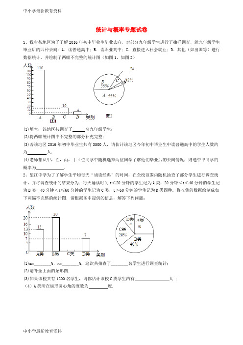 【中小学资料】广东省深圳市2017届中考数学复习 统计与概率专题试卷