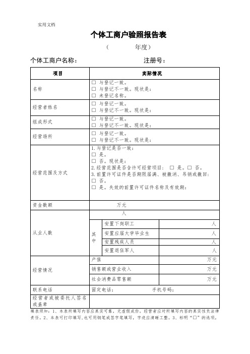 个体工商户验照报告表(2013版)