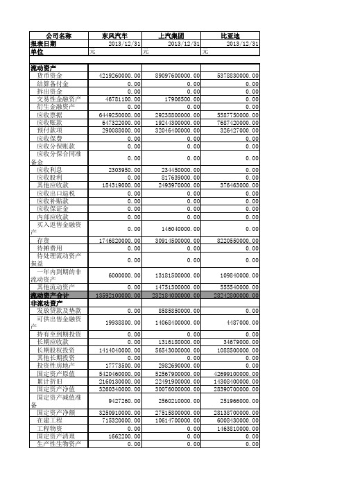 汽车行业资产负债表(学生)