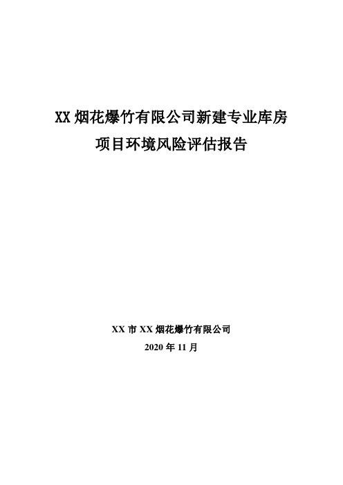 XX烟花爆竹有限公司新建专业库房项目环境风险评估报告(2020年全套资料完整版本)