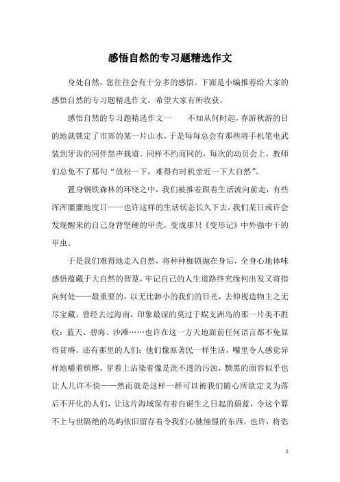 感悟自然的专习题精选作文