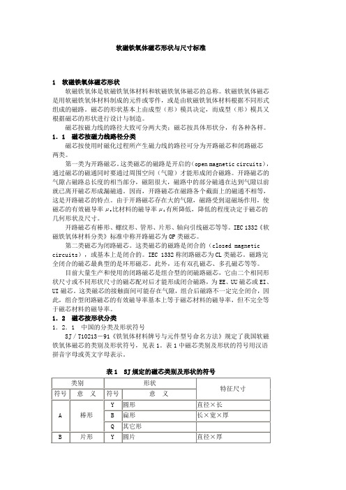 磁芯命名及标准