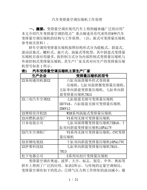 汽车变排量空调压缩机工作原理