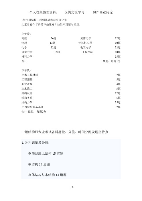 一级结构师专业考试各科题量、分值、时间分配及题型特点