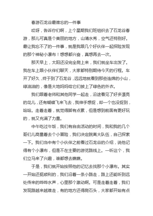 春游石龙谷最难忘的一件事作文