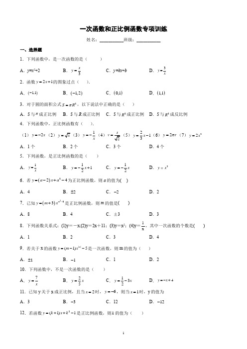 一次函数和正比例函数专项训练 数学八年级上册   