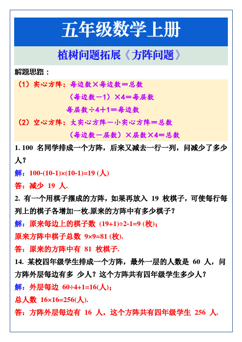 五年级数学上册植树问题拓展《方阵问题》