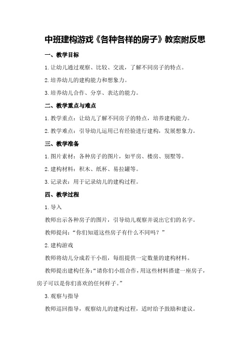 中班建构游戏《各种各样的房子》教案附反思