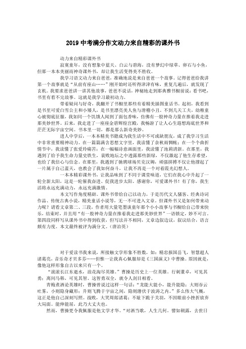 2019中考满分作文动力来自精彩的课外书.doc