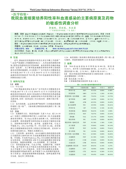 我院血液细菌培养阳性率和血液感染的主要病原菌及药物的敏感性调查分析