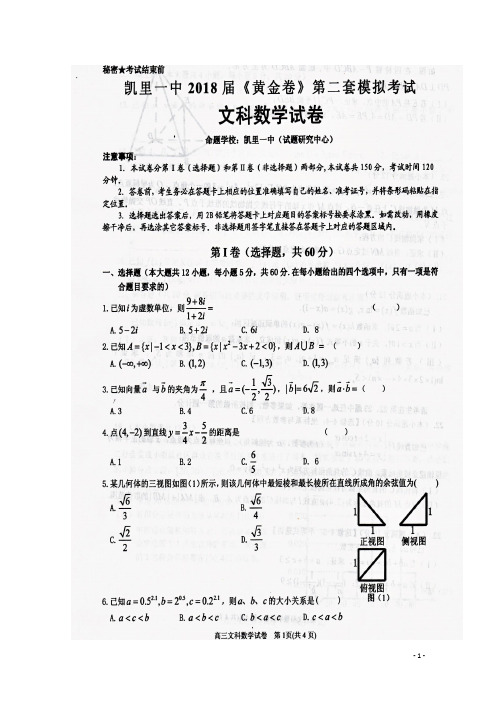 贵州省凯里市第一中学2018届高三数学下学期(第二套)模拟考试试题文(扫描版)