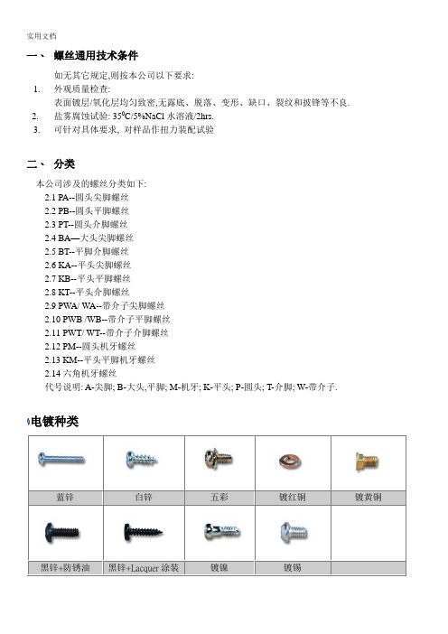 screw spec-螺丝规格说明书