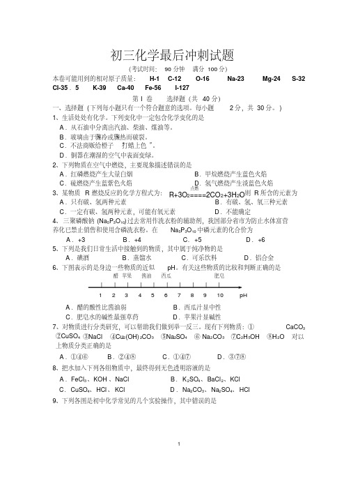 初三化学最后冲刺试题