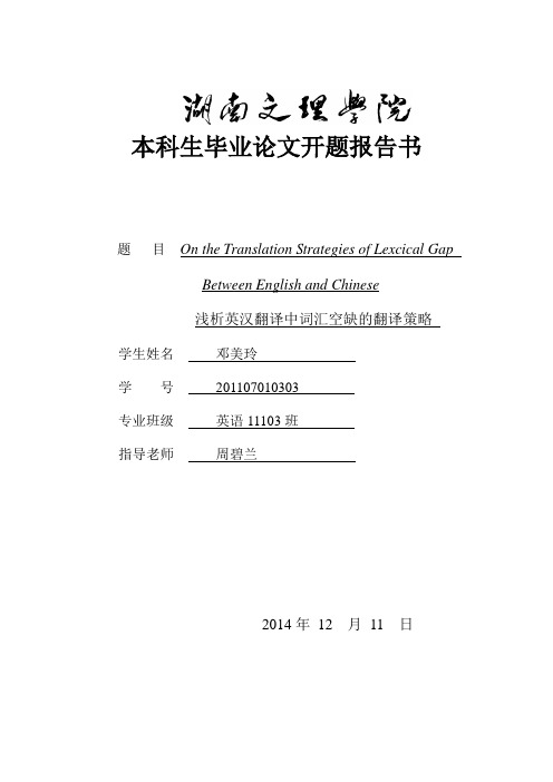 浅析英汉翻译中词汇空缺翻译策略——开题报告