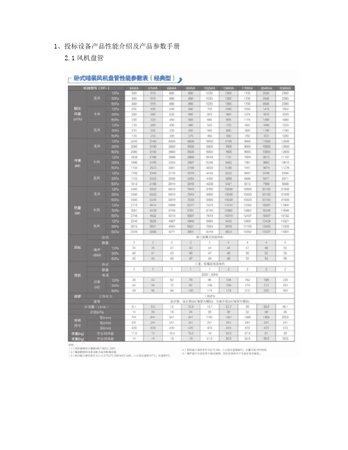 1风机盘管机械设备产品性能介绍及产品参数