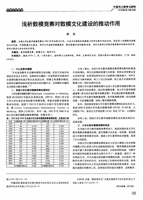 浅析数模竞赛对数模文化建设的推动作用