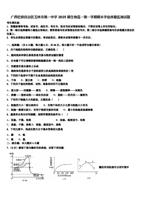 广西壮族自治区玉林市第一中学2025届生物高一第一学期期末学业质量监测试题含解析