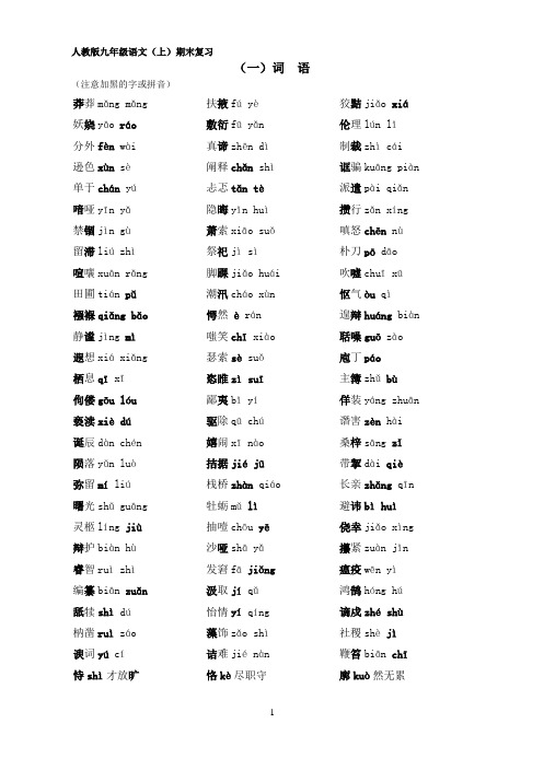 人教版九年级语文(上)期末复习词语