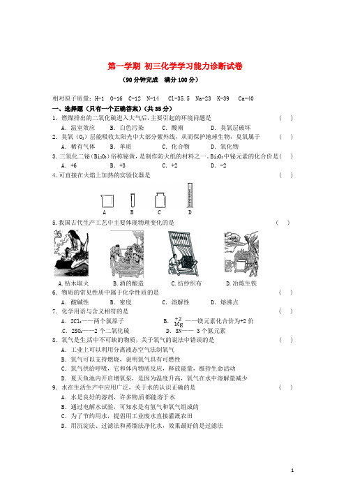 上海市徐汇区九年级化学上学期期终学习能力诊断试题 上教版