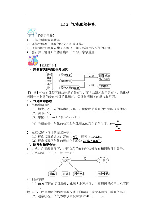 2022-2023学年鲁科版版必修第一册 1-3-2 气体摩尔体积 学案