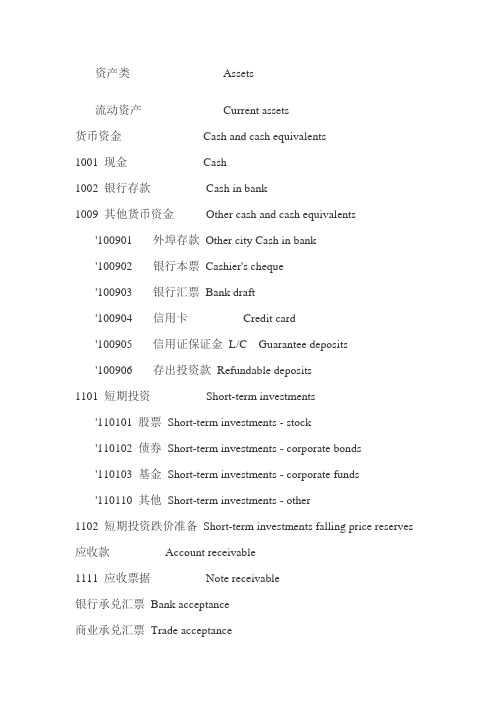 (财务管理表格)新会计准则会计科目中英文对照表