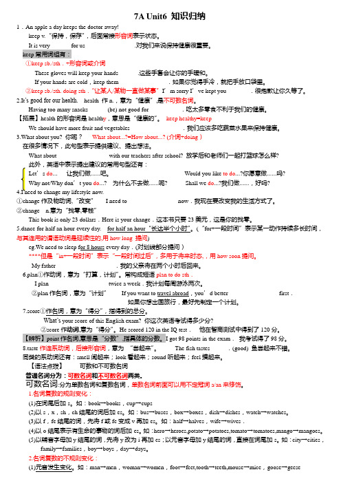 译林版英语七年级上册unit6知识点