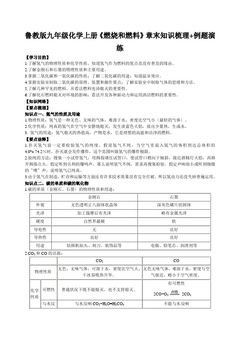 鲁教版九年级化学上册《燃烧和燃料》章末知识梳理+例题演练