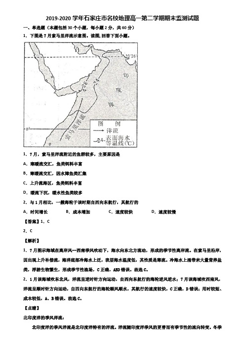 2019-2020学年石家庄市名校地理高一第二学期期末监测试题含解析