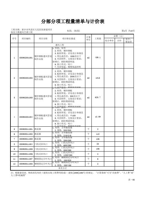 (甲方清单)病房楼通风空调(基于这个为准)