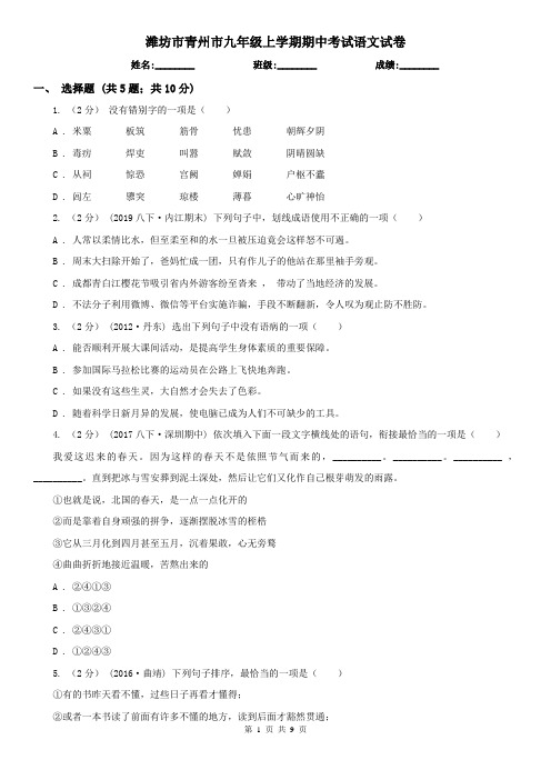 潍坊市青州市九年级上学期期中考试语文试卷