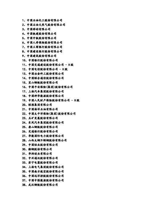 中国五百强企业名单列表