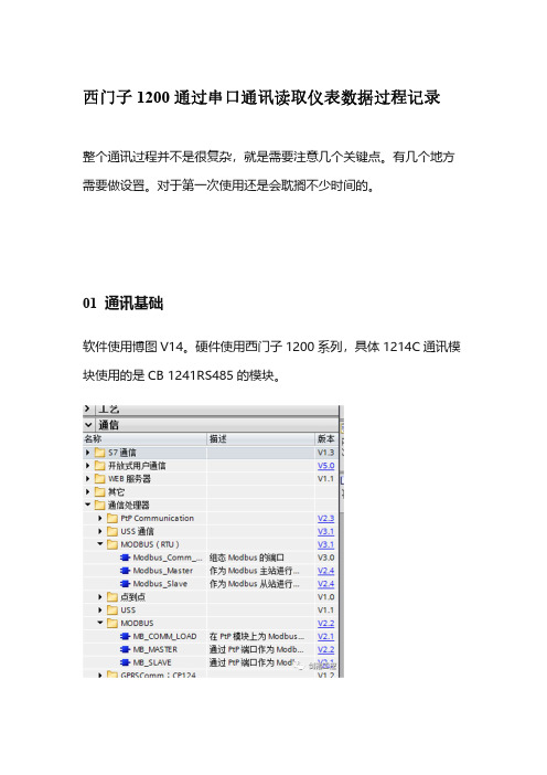 西门子1200通过串口通讯读取仪表数据过程记录