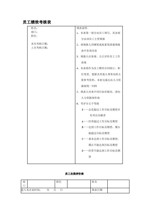 员工绩效考核表(范本)02917