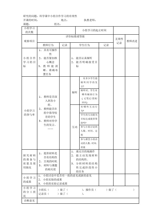 小组合作学习课堂观察量表