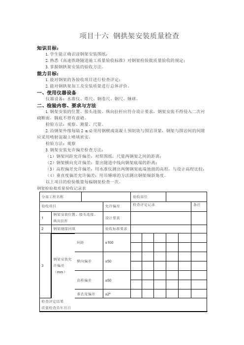 钢拱架安装质量检查